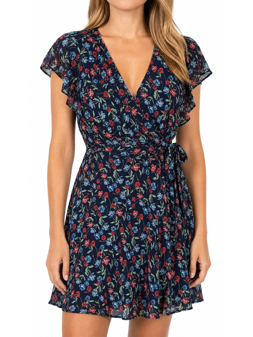 Draper James RSVP Floral Rayon Tie Wrap Dress Navy Size S Wedding Brunch Resort